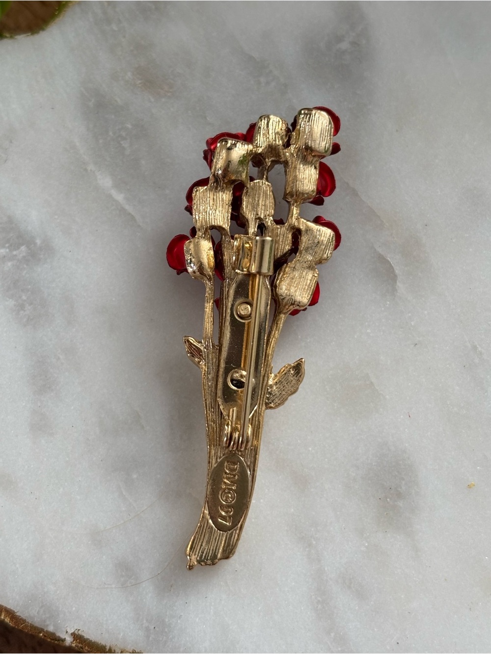 Gold-Tone Red Rose Bouquet Brooch - Women Jewelry - Picture 5 of 6